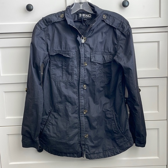 Buffalo David Bitton Women’s Charcoal Lawrence Full Zip Roll Tab Jacket - Small - Picture 1 of 7